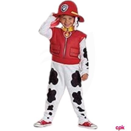 Child wearing Paw Patrol costume for kids at a birthday party.