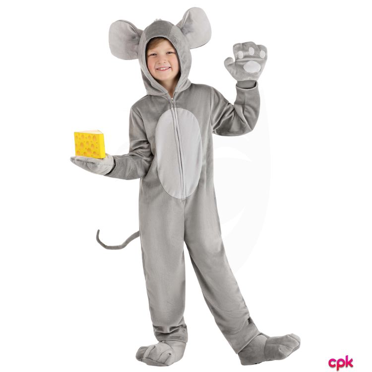 Mouse Costumes for Kids | Buy Online at Costumes.pk A small child posing in grey mouse costume for kids with pink ears.