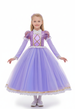 Beautiful purple Rapunzel princess dress for girls with gold embroidery