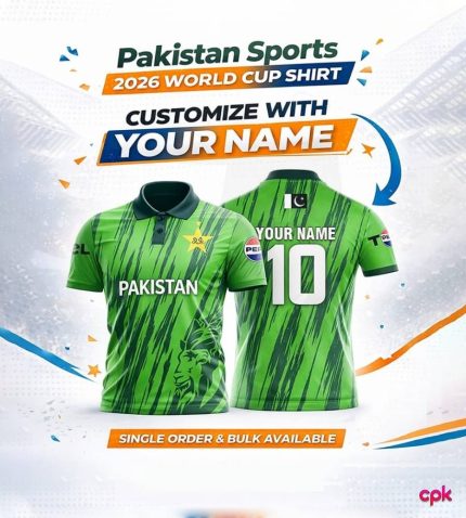 Official Pakistan cricket shirt T20 2026 World Cup edition with custom name printing