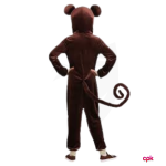 Toddler jumping joyfully while wearing brown monkey costumes for kids.