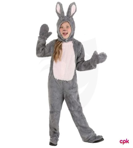 Little child smiling while wearing rabbit costume for kids with long ears