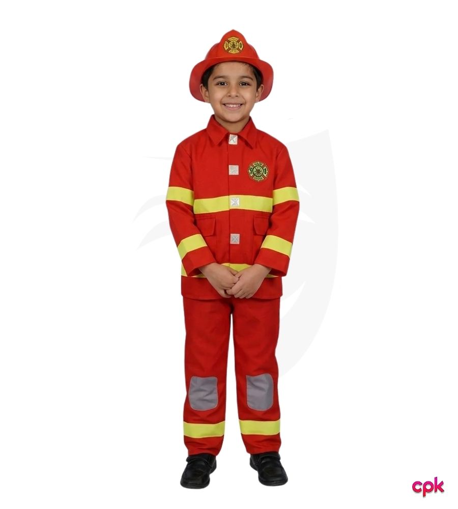 fire 1 Premium red fire fighter costume for kids with helmet from costumes.pk